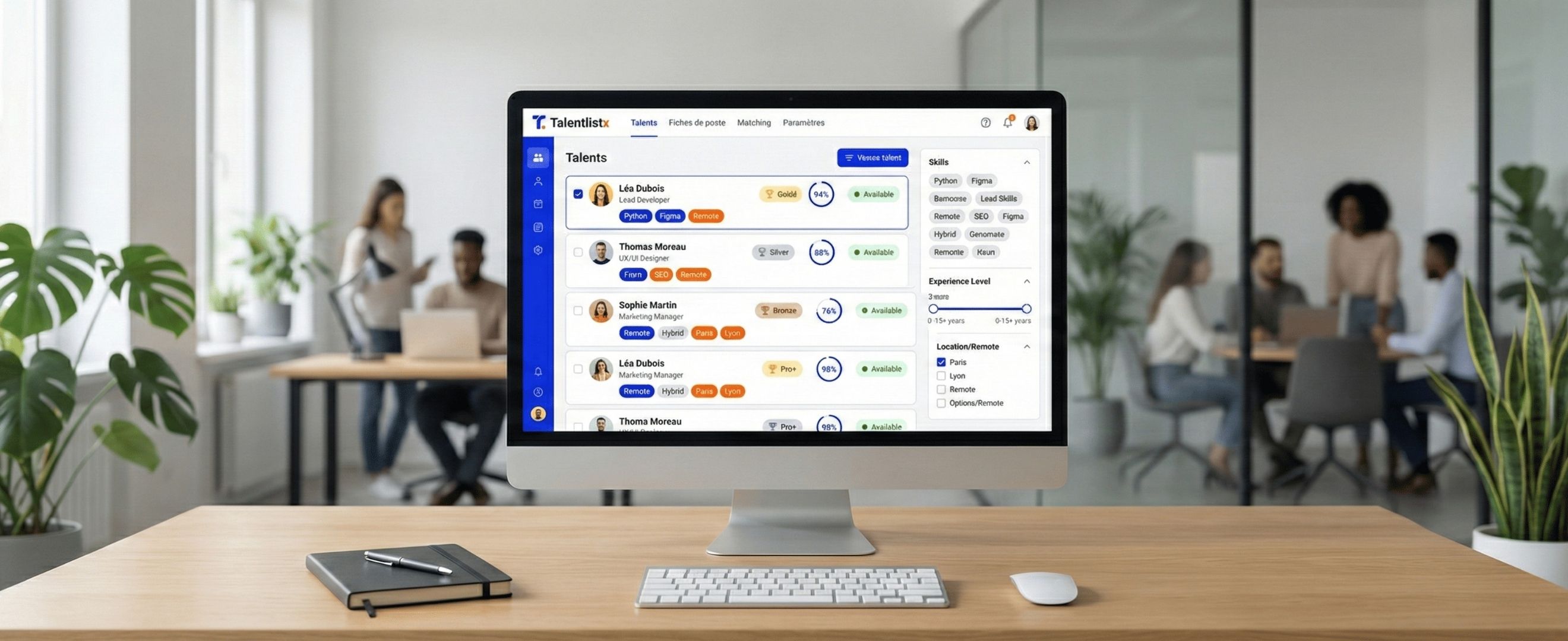 Aperçu de l’interface Talentlistx