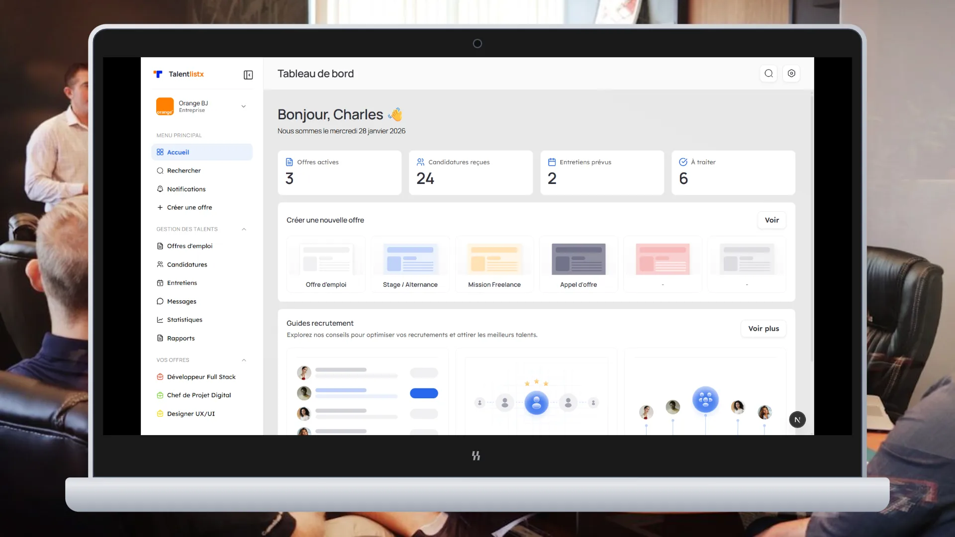 Aperçu de l’interface Talentlistx